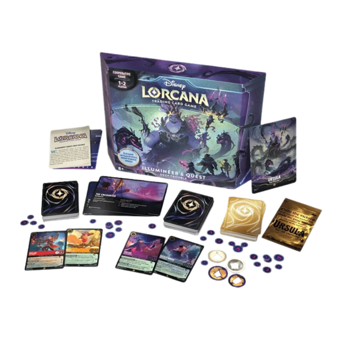 "Avventura degli Illuminatori" una carta gigante di Ursula, un mazzo scenario esclusivo, due mazzi precostruiti Lorcana TCG