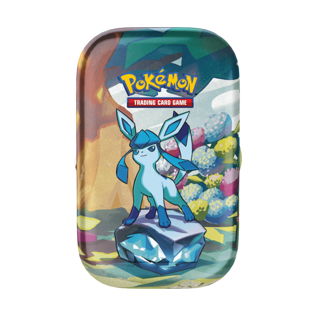 Immagine del prodotto raffigurante Glaceon su una Mini Tin della collezione Evoluzioni Prismatiche.