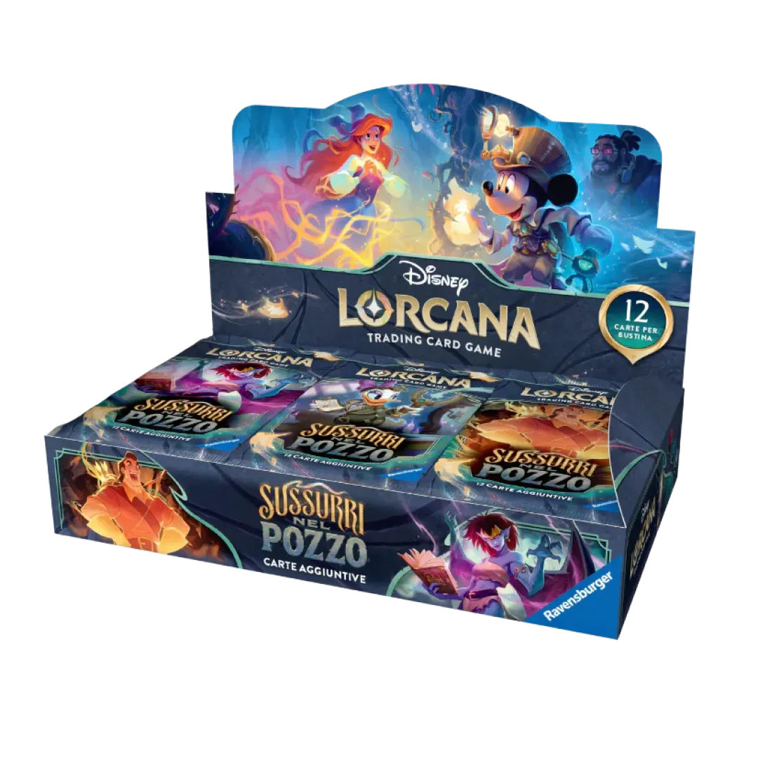Box 24 bustine Disney Lorcana Sussurri nel Pozzo italiano con artwork Inkwell Caverns