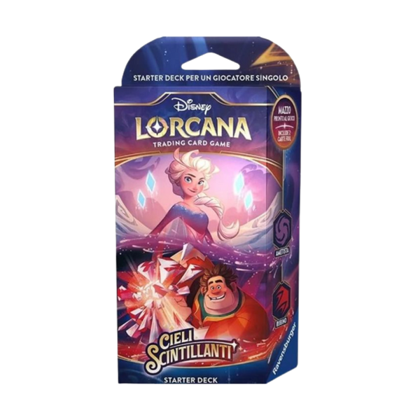 Starter Deck di Lorcana: Cieli Scintillanti con Elsa e Ralph Spaccatutto sulla confezione.