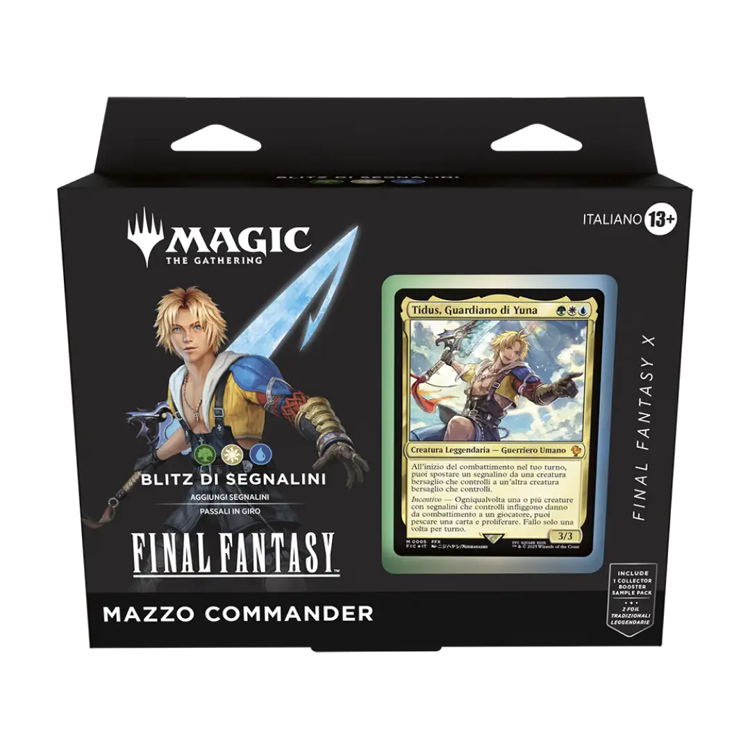 Mazzo Commander Blitz di Segnalini di Magic: The Gathering - Final Fantasy X, con Tidus come comandante. Contiene 100 carte con foil esclusive