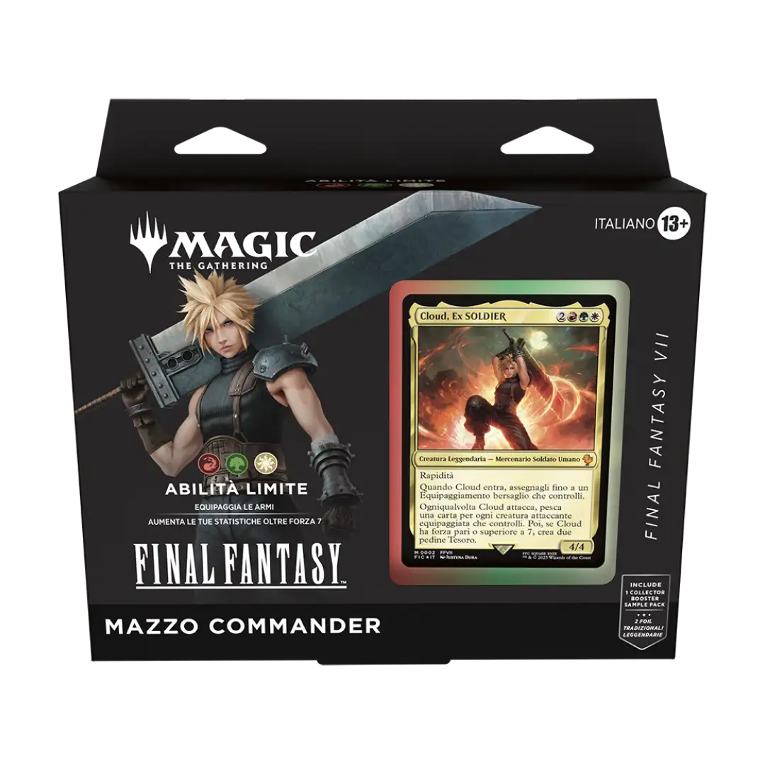 Mazzo Commander Abilità Limite di Magic: The Gathering - Final Fantasy VII, con Cloud Strife. 100 carte, meccaniche strategiche e artwork esclusivi.