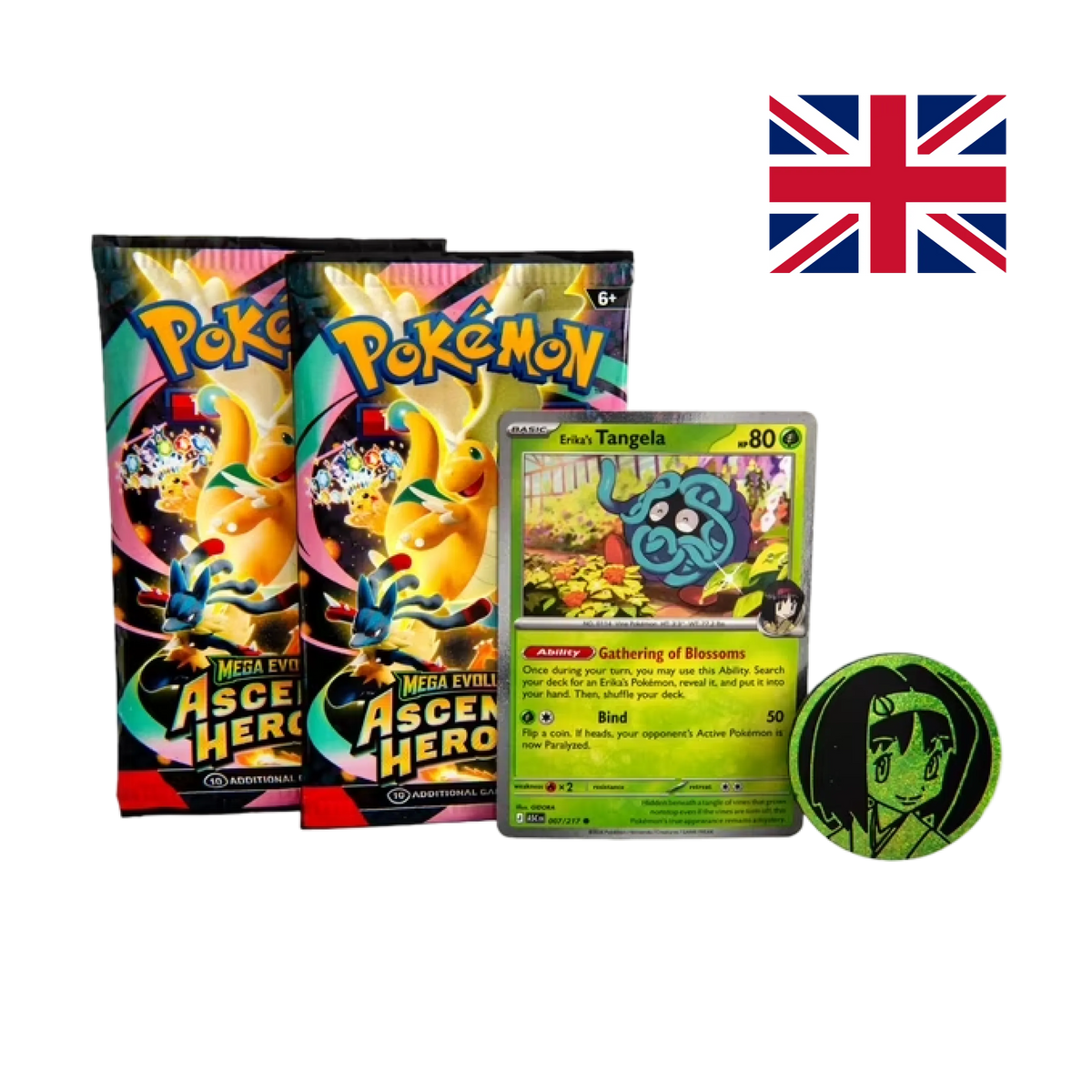 Contenuto Blister 2 Buste Ascesa Eroica - Promo Moneta Tech Sticker Pokémon