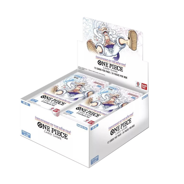 Box del gioco di carte One Piece Awakening of the New Era di Bandai Namco, con pacchetti booster multipli e l'illustrazione di Luffy