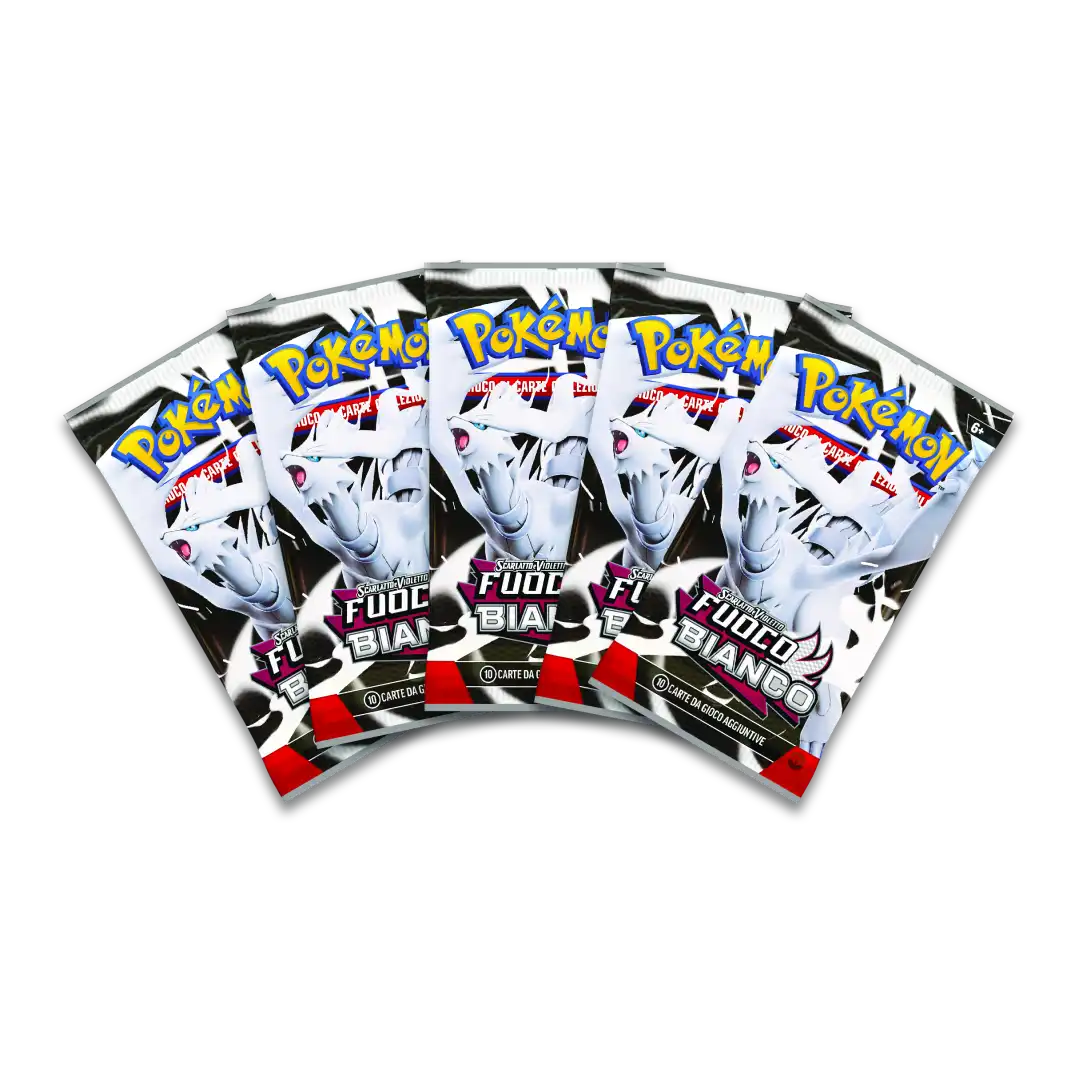 Pokémon bustine Fuoco Bianco Scarlatto Violetto con Reshiram artwork packaging 5 bustine espansione