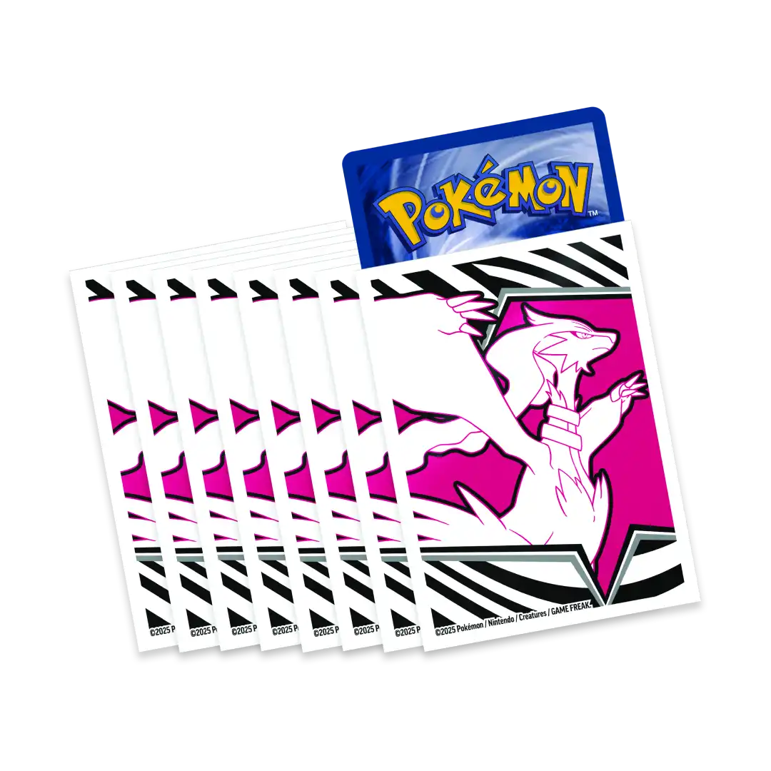 Bustine protettive carte Pokémon con Reshiram dal Set Allenatore Fuoriclasse Fuoco Bianco.