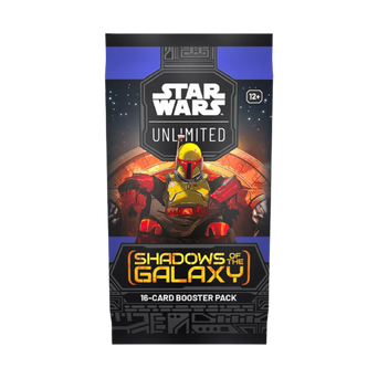 Booster pack di Shadows of the Galaxy con illustrazione del Mandaloriano per Star Wars Unlimited