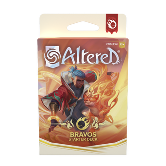 Illustrazione starter deck di Bravos con con Kojo il Runner e Booda