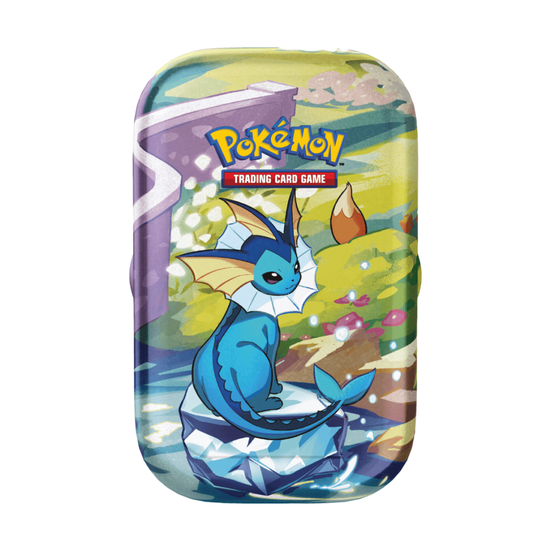 Immagine del prodotto raffigurante Vaporeon su una Mini Tin della collezione Evoluzioni Prismatiche.