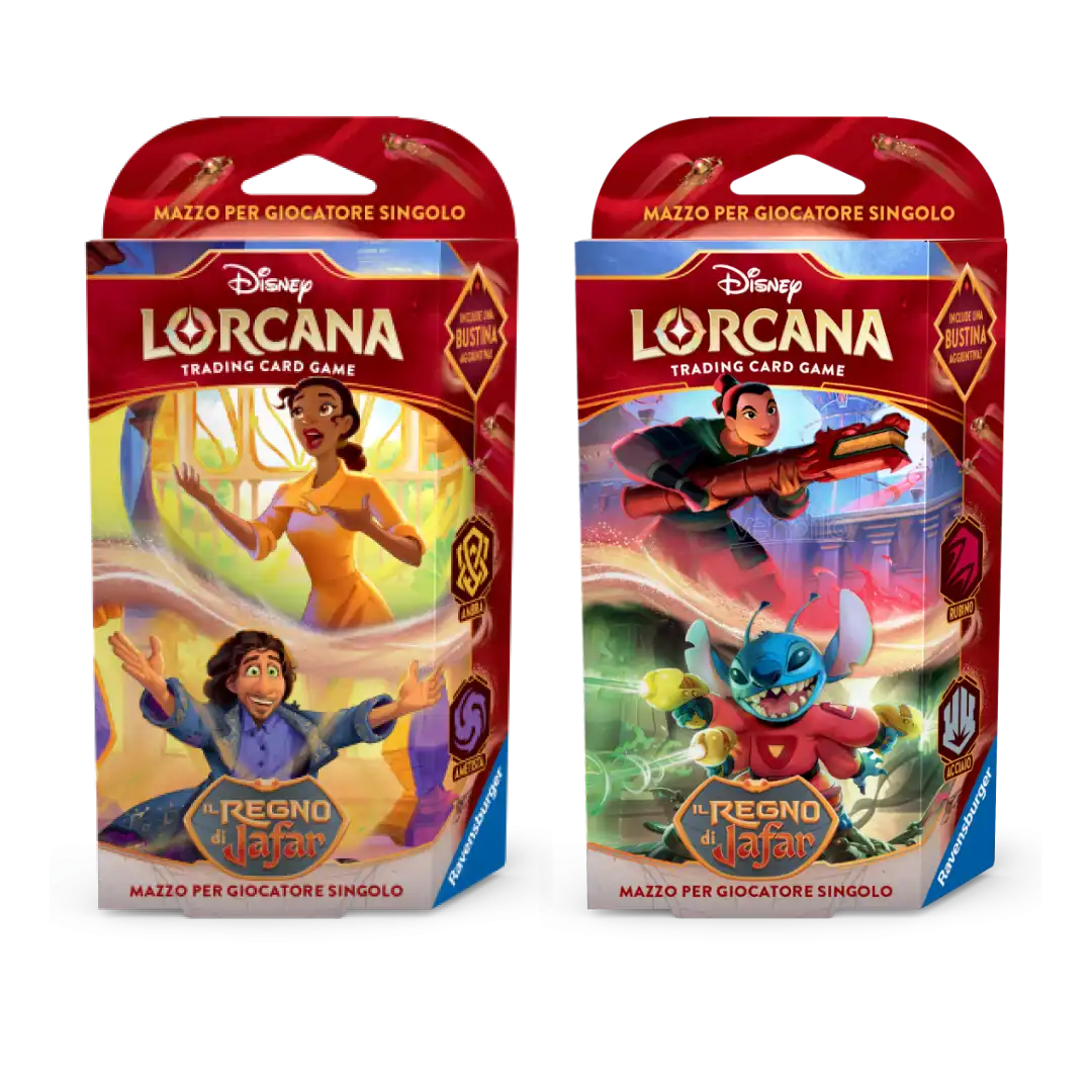 Bundle Starter Deck Disney Lorcana Il Regno di Jafar con mazzi Tiana/Bruno e Mulan/Stitch