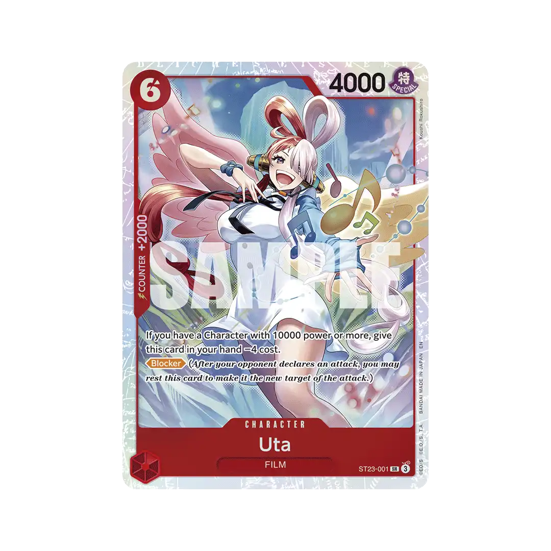 Carta Uta ST23 Red con abilità Bloccante, personaggio speciale del film di One Piece, efficace in difesa contro gli attacchi avversari.