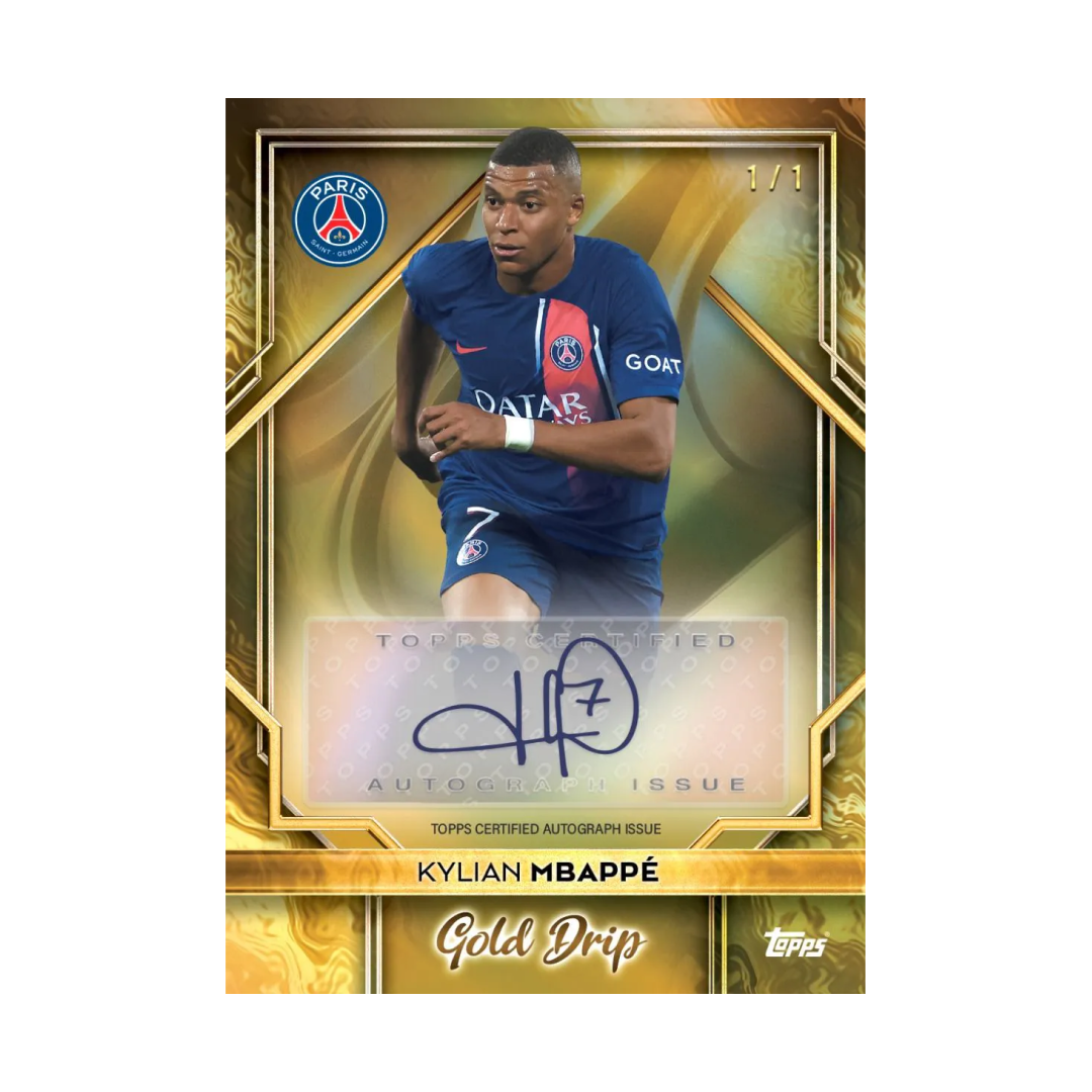 Carta autografata Topps Gold Drip di Kylian Mbappé del Paris Saint-Germain, 1/1