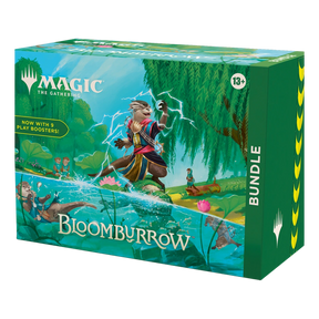 Angled view of Magic: The Gathering Bloomburrow Bundle highlighting the included play boosters and enchanting artwork.