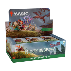 Side view of the Magic: The Gathering Bloomburrow Play Booster Display, highlighting the detailed packaging design.