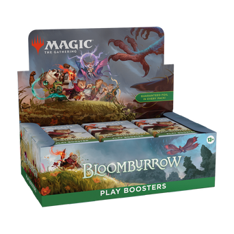 Side view of the Magic: The Gathering Bloomburrow Play Booster Display, highlighting the detailed packaging design.