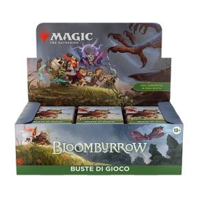 Confezione di booster BloomBurrow per Magic: The Gathering, con grafica colorata e accattivante