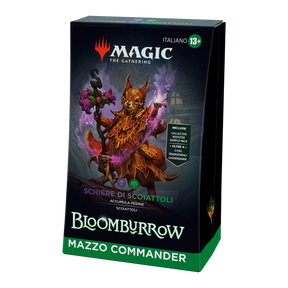 Confezione laterale del Mazzo Commander Schiere di Scoiattoli di Bloomburrow per Magic: The Gathering.