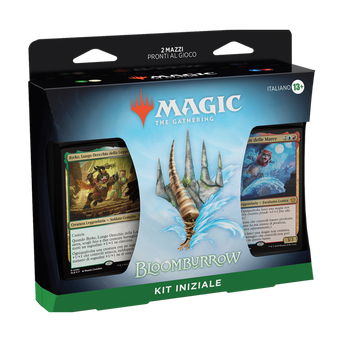 Kit Iniziale Bloomburrow per Magic: The Gathering con carte visibili e logo.