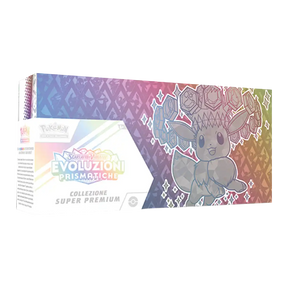 Box Pokémon Evoluzioni Prismatiche Collezione Super Premium con illustrazione di Eevee Teracristal