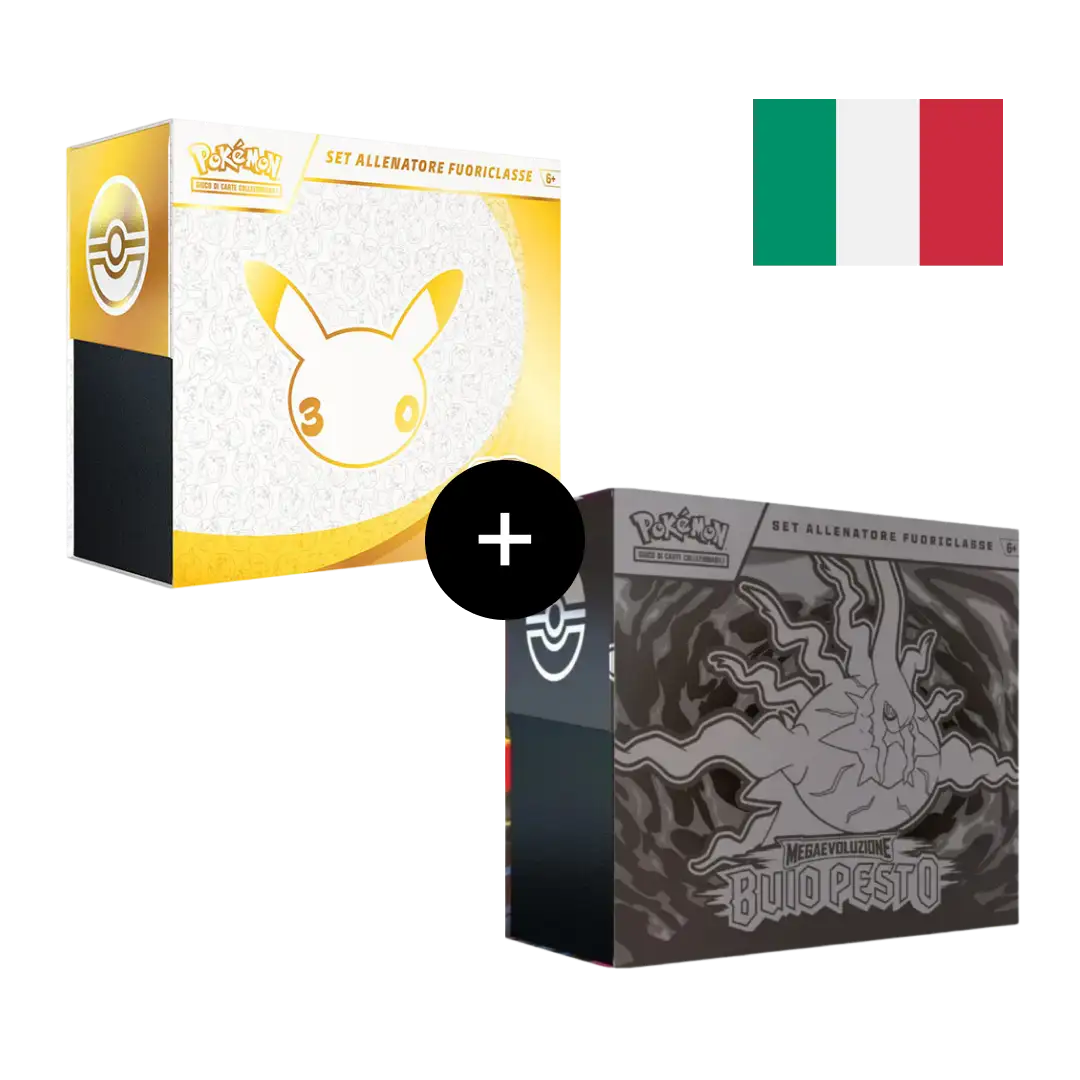 Bundle con i due Set Allenatore Fuoriclasse Pokémon: 30° Anniversario e Megaevoluzione Buio Pesto, edizione italiana