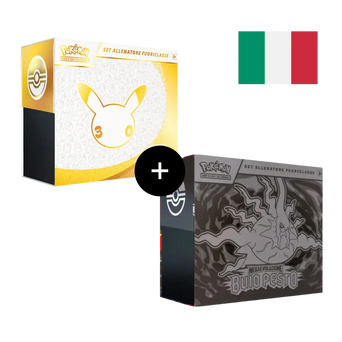 Bundle con i due Set Allenatore Fuoriclasse Pokémon: 30° Anniversario e Megaevoluzione Buio Pesto, edizione italiana