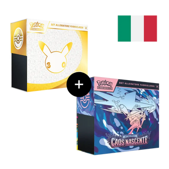 Bundle con i due Set Allenatore Fuoriclasse Pokémon: 30° Anniversario e Megaevoluzione Caos Nascente, edizione italiana