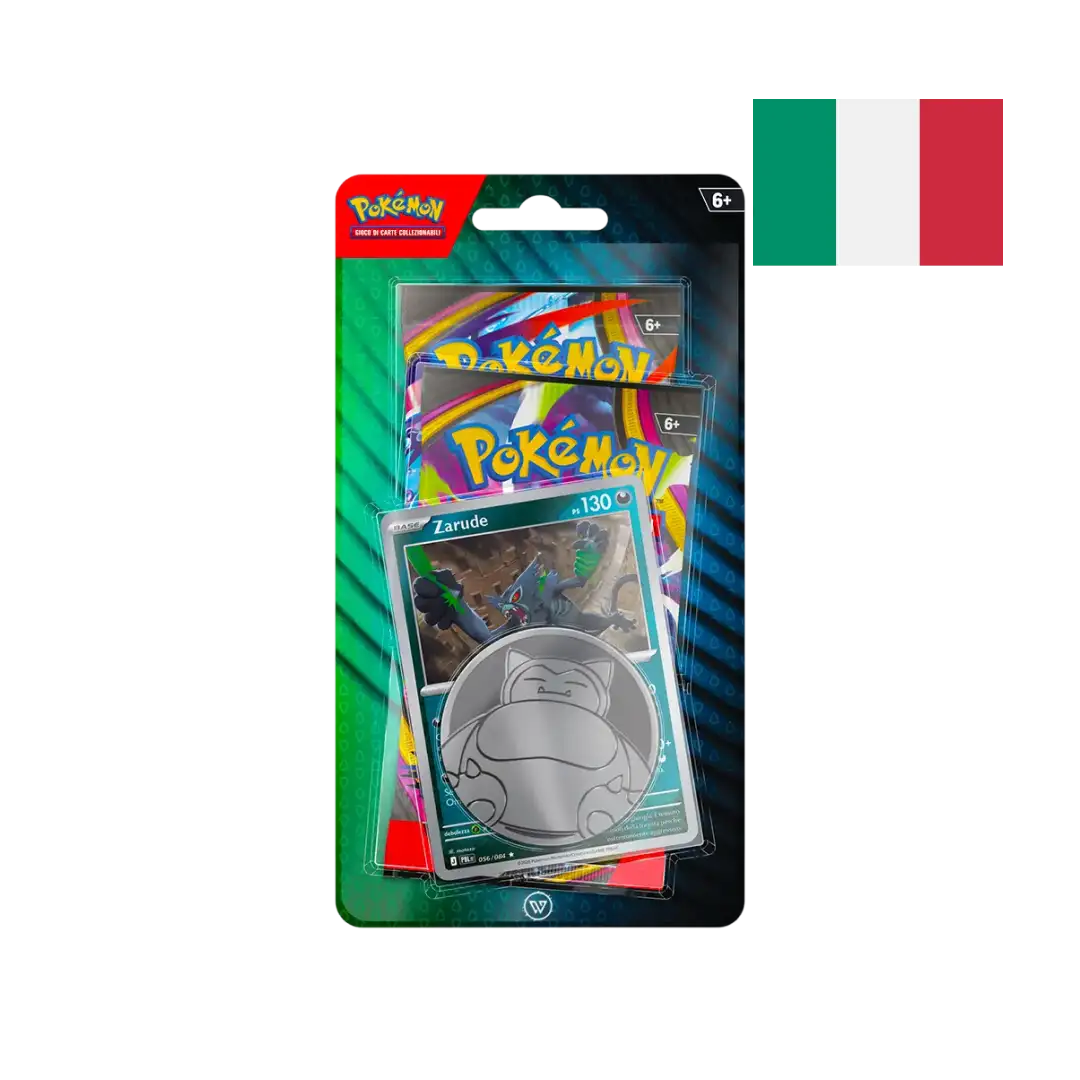 Blister 2 buste con carta promo foil Zarude e moneta – Pokémon GCC ITA