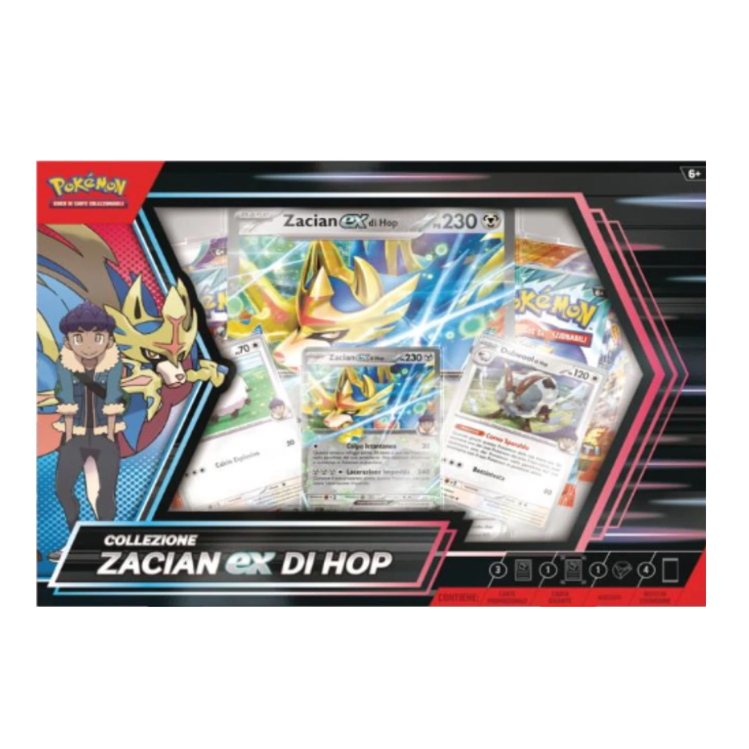 Collezione Pokemon con illustrazione di Zacian EX di Hop