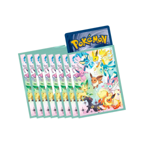 Set di bustine protettive Pokémon con artwork delle evoluzioni di Eevee, incluso Sylveon, Umbreon, Espeon, Jolteon, Flareon, Vaporeon e altri