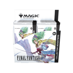 Confezione di buste Collector Booster di Magic: The Gathering - Final Fantasy. La scatola espositiva contiene 12 buste da 15 carte ciascuna, con artwork esclusivo di Terra Branford e possibilità di carte serializzate.
