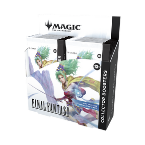 Box Collector Booster di Magic: The Gathering - Final Fantasy, con illustrazione di Terra Branford. Ogni busta contiene 15 carte, incluse versioni foil e rare. Disponibili carte con trattamenti esclusivi.
