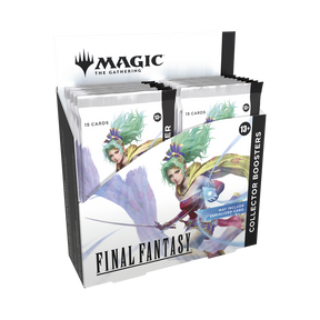 catola espositiva di Collector Booster Magic: The Gathering - Final Fantasy. 12 buste con carte a tiratura limitata, foil e artwork ispirati alla saga di Final Fantasy.