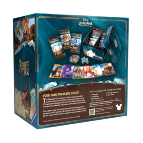 Retro del Disney Lorcana Azurite Sea Illumineer's Trove con booster packs e carte del gioco di trading