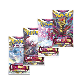 Buste booster Pokémon Lost Origin con artwork di Giratina, Enamorus, Hisuian Zoroark e Gardevoir.