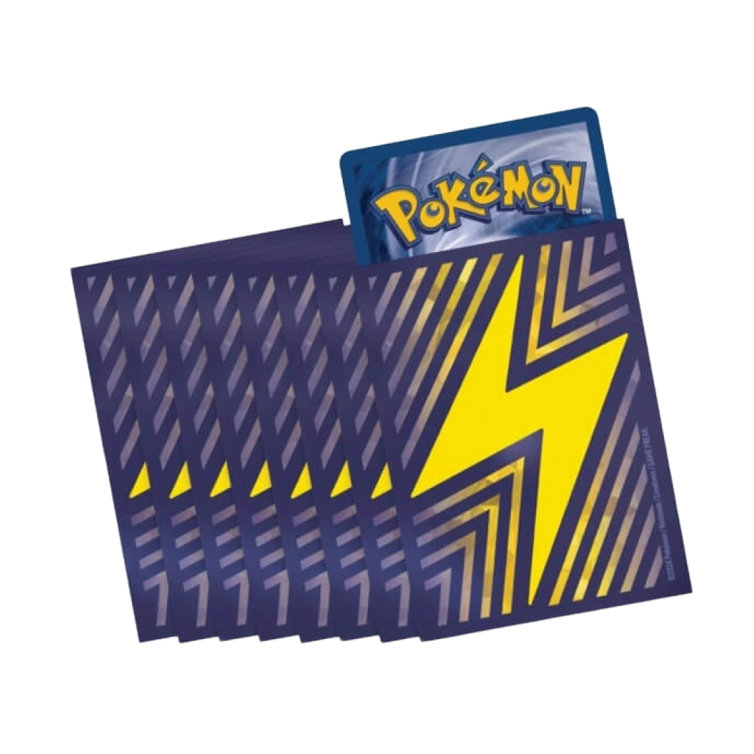 Bustine protettive per carte Pokémon del Set Allenatore Fuoriclasse Scintille Folgoranti con design a fulmine giallo su sfondo blu