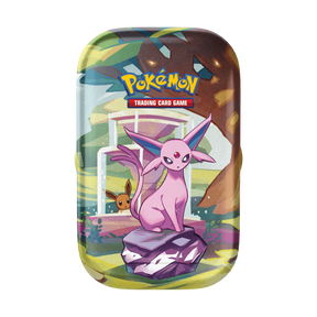 Immagine del prodotto raffigurante Espeon su una Mini Tin della collezione Evoluzioni Prismatiche.