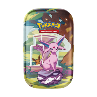 Immagine del prodotto raffigurante Espeon su una Mini Tin della collezione Evoluzioni Prismatiche.