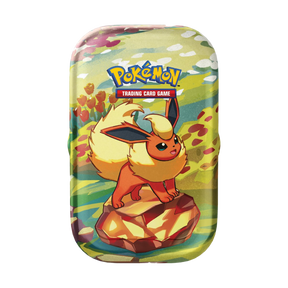 Immagine del prodotto raffigurante Flareon su una Mini Tin della collezione Evoluzioni Prismatiche.