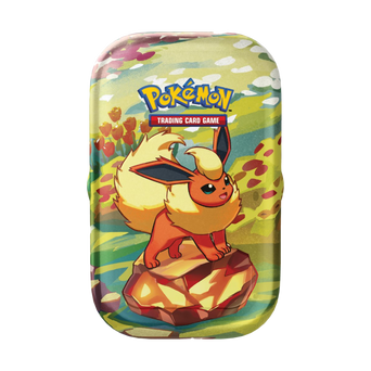 Immagine del prodotto raffigurante Flareon su una Mini Tin della collezione Evoluzioni Prismatiche.
