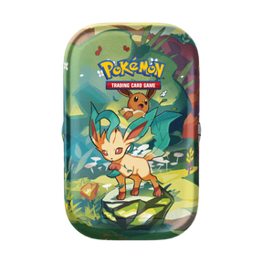 Immagine del prodotto raffigurante Leafeon su una Mini Tin della collezione Evoluzioni Prismatiche.

