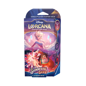 Starter Deck of Lorcana: Shimmering Skies featuring Elsa and Ralph on the packaging.