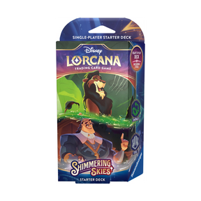 Starter Deck of Lorcana: Shimmering Skies featuring Scar and Ratcliffe on the packaging.