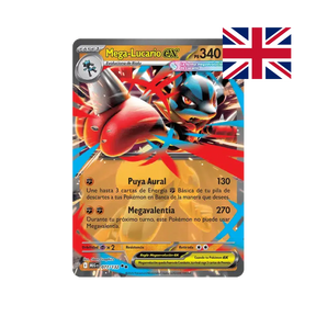 Full-art Mega Lucario ex card with 340 HP included in the Mega Lucario ex League Battle Deck Pokémon TCG