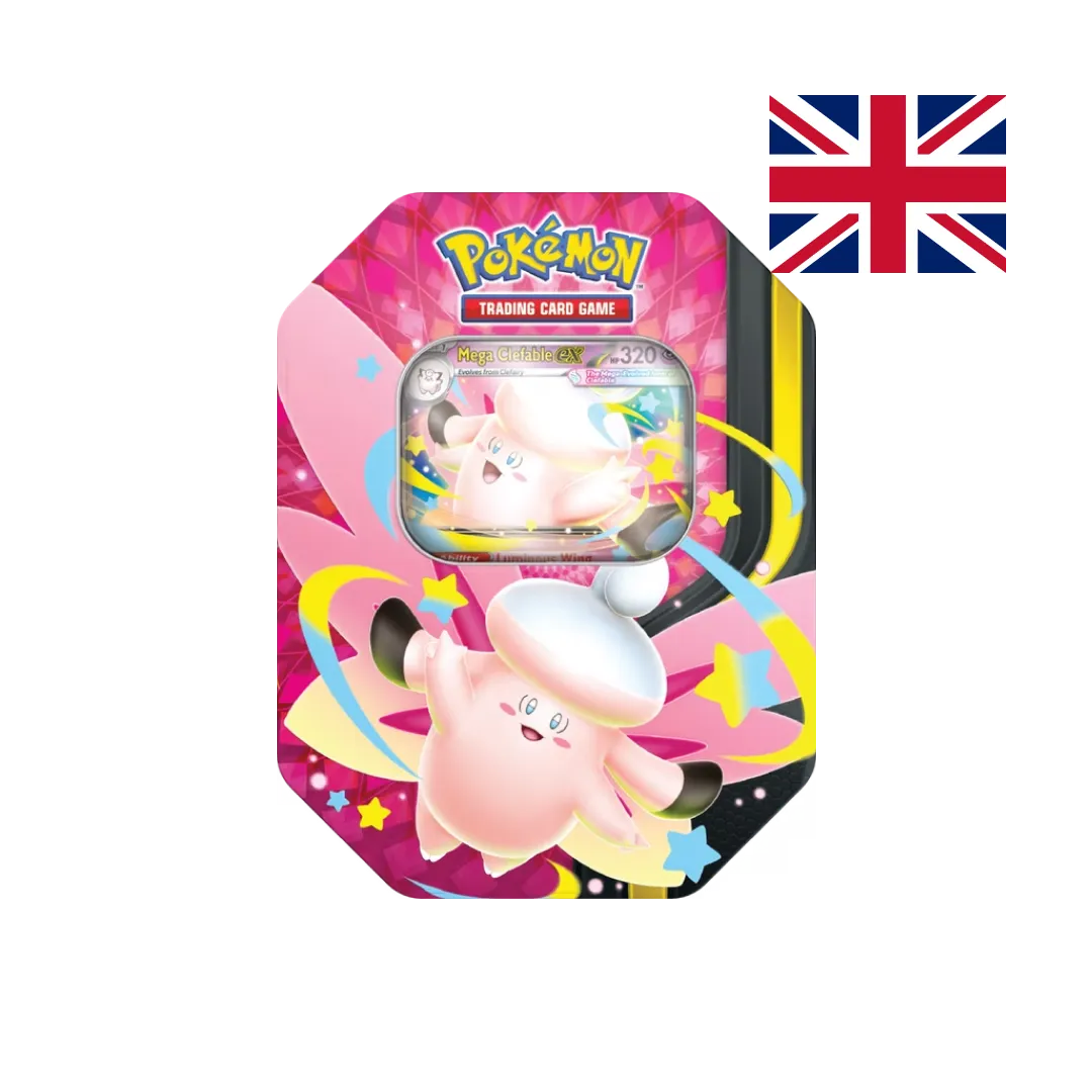 Mega Clefable-ex Collector Tin from the Moonlit line Pokémon TCG, metal tin with window
