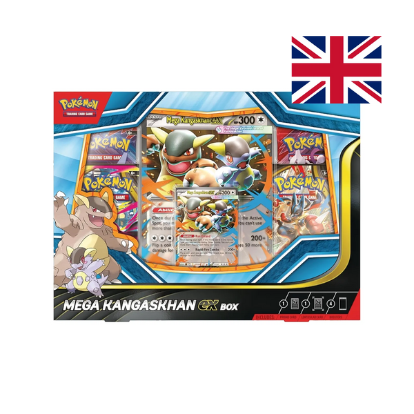 Fronte confezione Mega Kangaskhan-ex Box con carta promozionale foil e carte lenticolari in evidenza