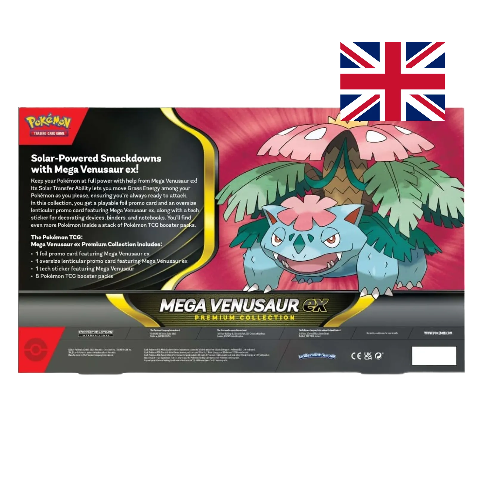 Mega Venusaur-ex Premium Collection retro confezione con artwork Pokémon TCG e contenuto dettagliato edizione inglese