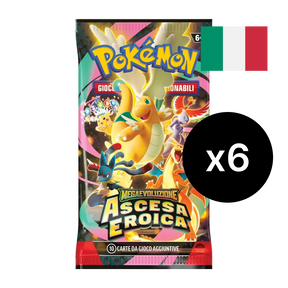 Bustina dell'espansione Ascesa Eroica con illustrazione di Mega Dragonite-ex e Mega Lucario-ex.