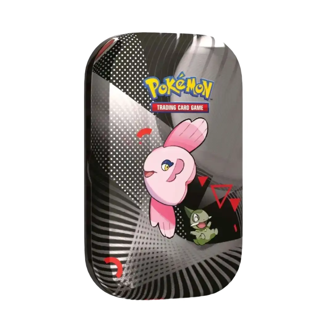 Pokemon Mini Tin Alomomola e Axew Black Bolt White Flare con Pokemon Assistenza e Zanna artwork collezionabile