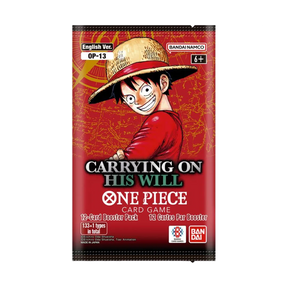 Bustina singola OP13 Carrying on His Will One Piece TCG con Luffy artwork esclusivo, 12 carte per booster pack versione inglese