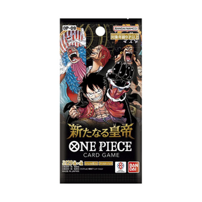 Booster pack singolo dell'espansione OP09 Four Emperors di One Piece Card Game, raffigurante Luffy e i Quattro Imperatori.
